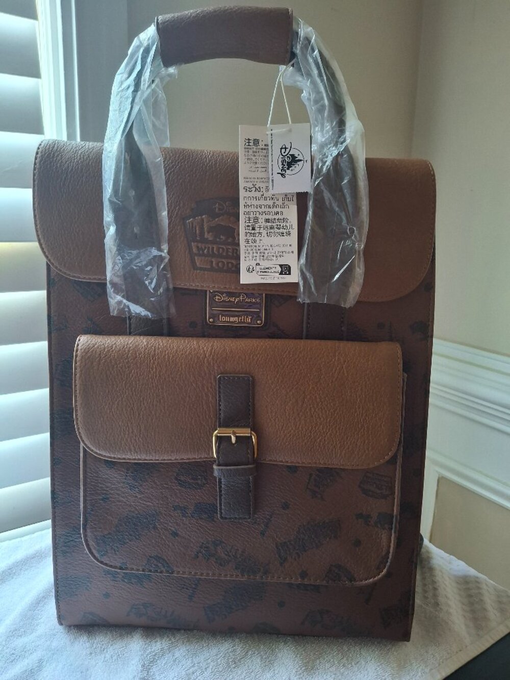NWT Disney Parks Loungefly Wilderness Lodge Resort Brown Faux Leather Backpack